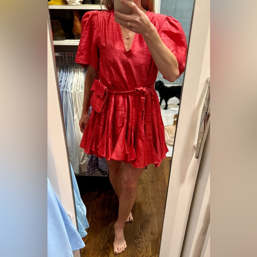 Rhode Red Puff Sleeve Silk Dress